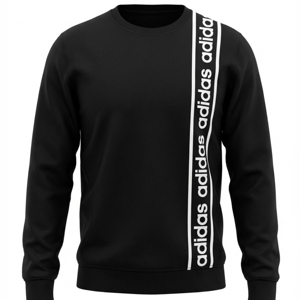 Adidas Men's Black Sweatshirt with Vertical White Logo